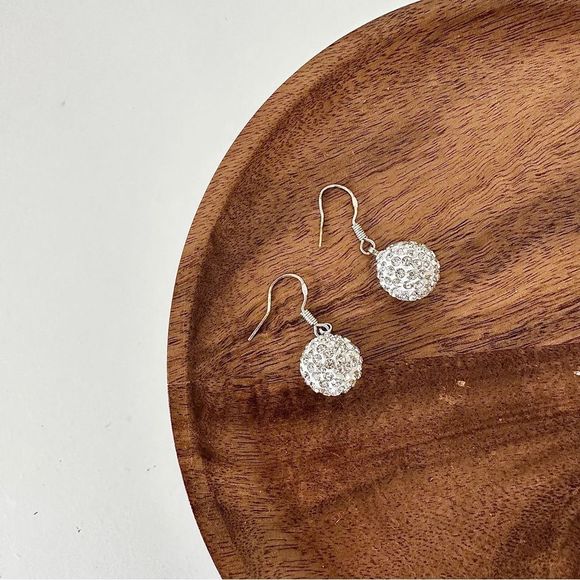 3/$20 White Gold Crystal Rhinestone Pave Balls Drop Earrings - Picture 1 of 5
